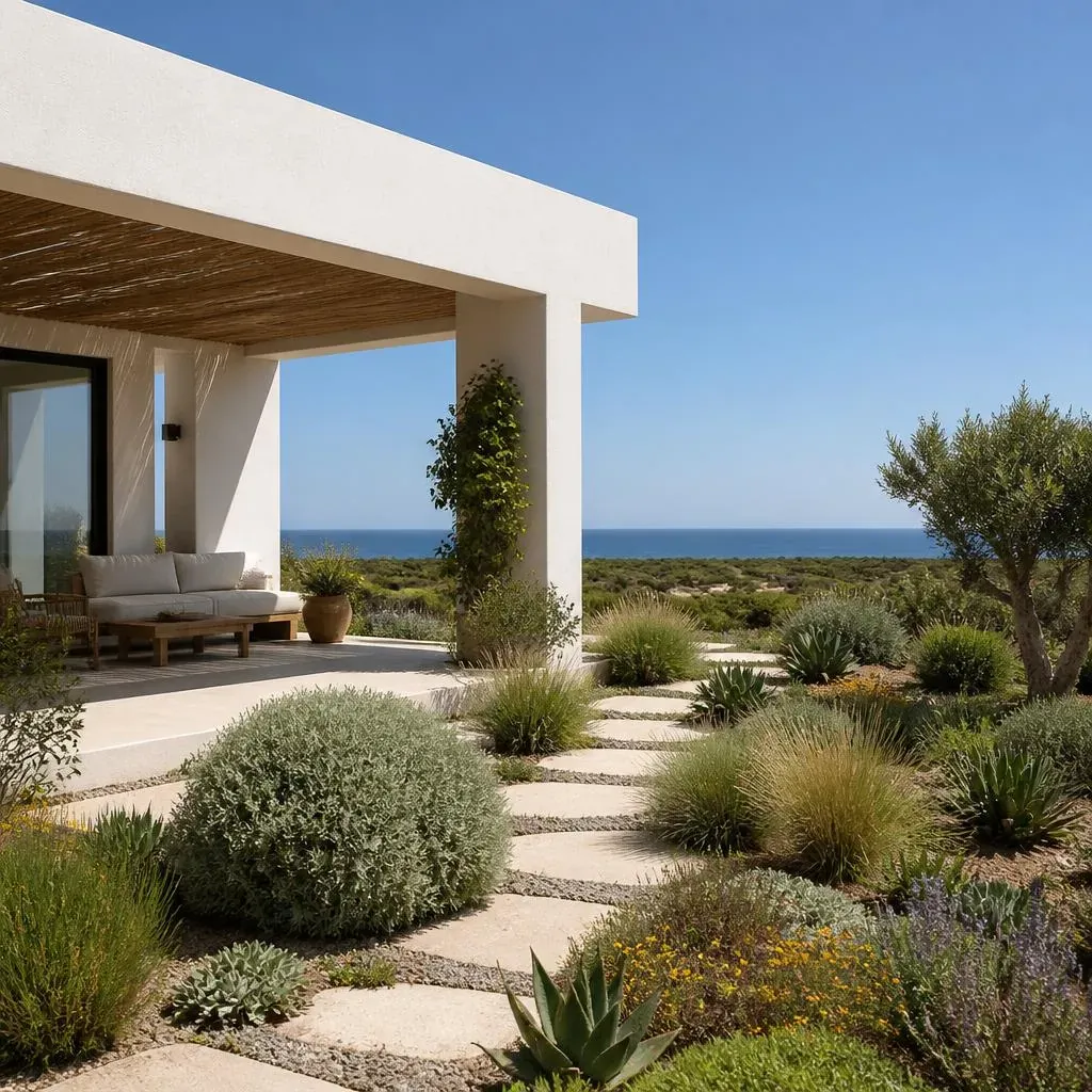 Contemporary Algarve villa with a shaded terrace and native garden