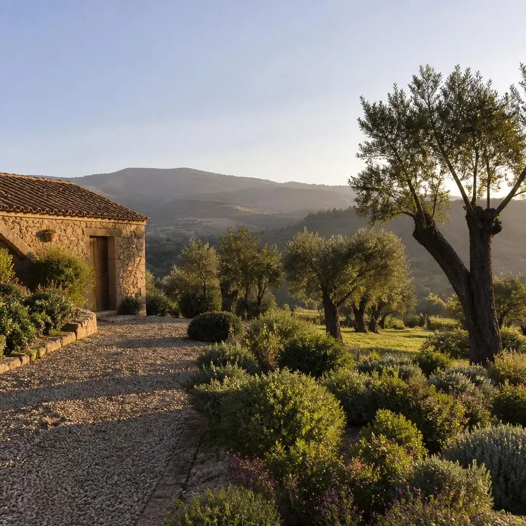 Private rural property among olive and cork oak trees in Portugal