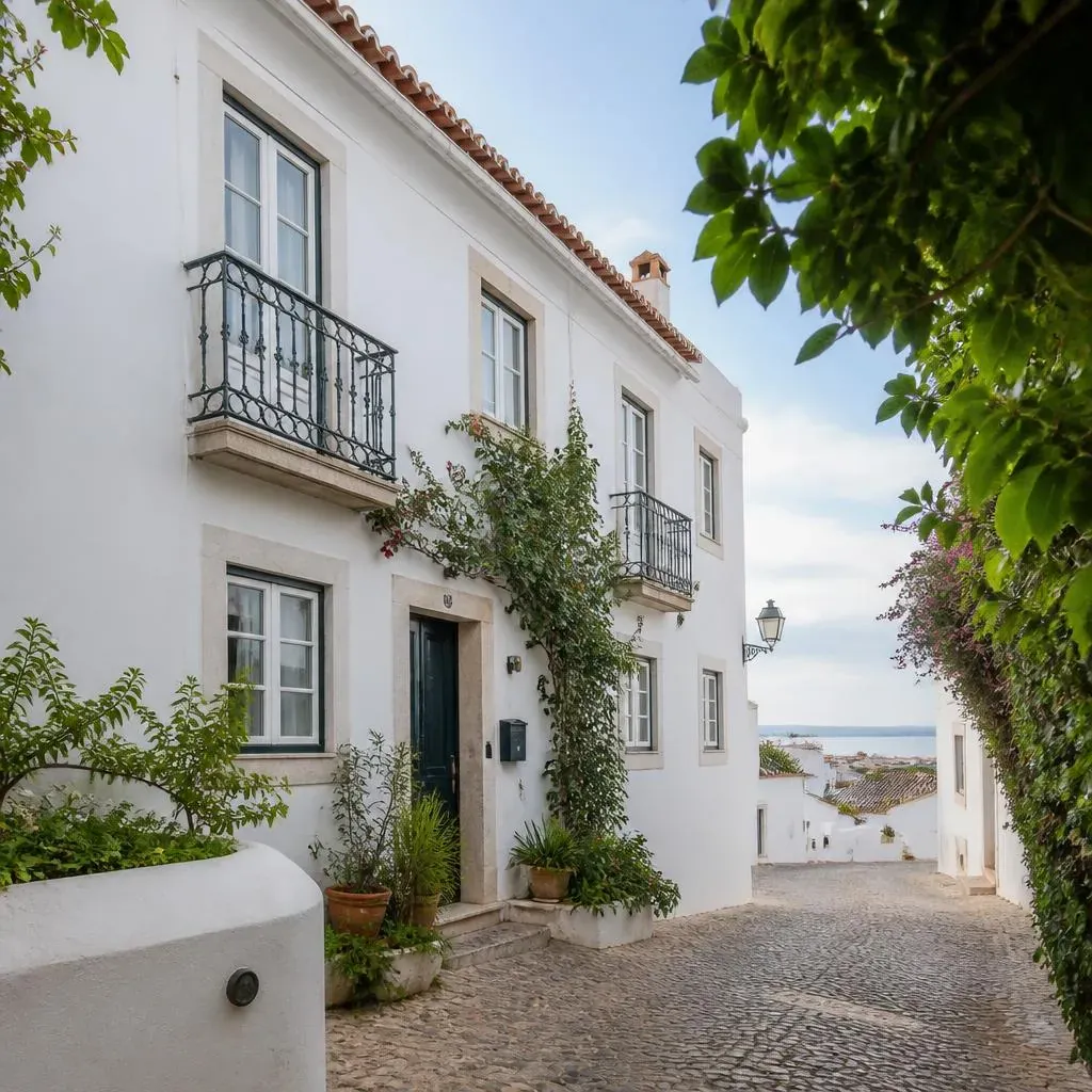 A quiet Algarve village lane leading towards a private townhouse